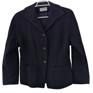 Gianni Black wool cashmere blend short button up lined jacket,made in US size 8P